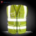 China Class 2 High Visibility Yellow Zipper Front Safety Vest Work Waistcoat With Reflective Strips And 9 Pockets ANSI/ISEA